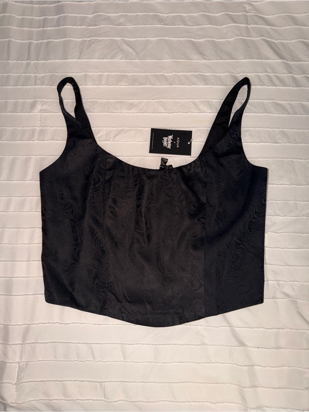 Aqua Black Satin Jacquard Crop Cami